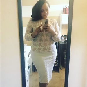 Beige and white blouse, long sleeved